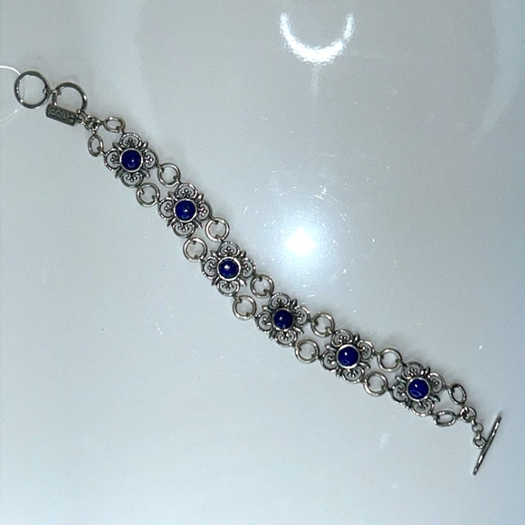 NWOT Passage to Israel Sterling Silver Genuine Blue Lapis Toggle Bracelet - Picture 1 of 15